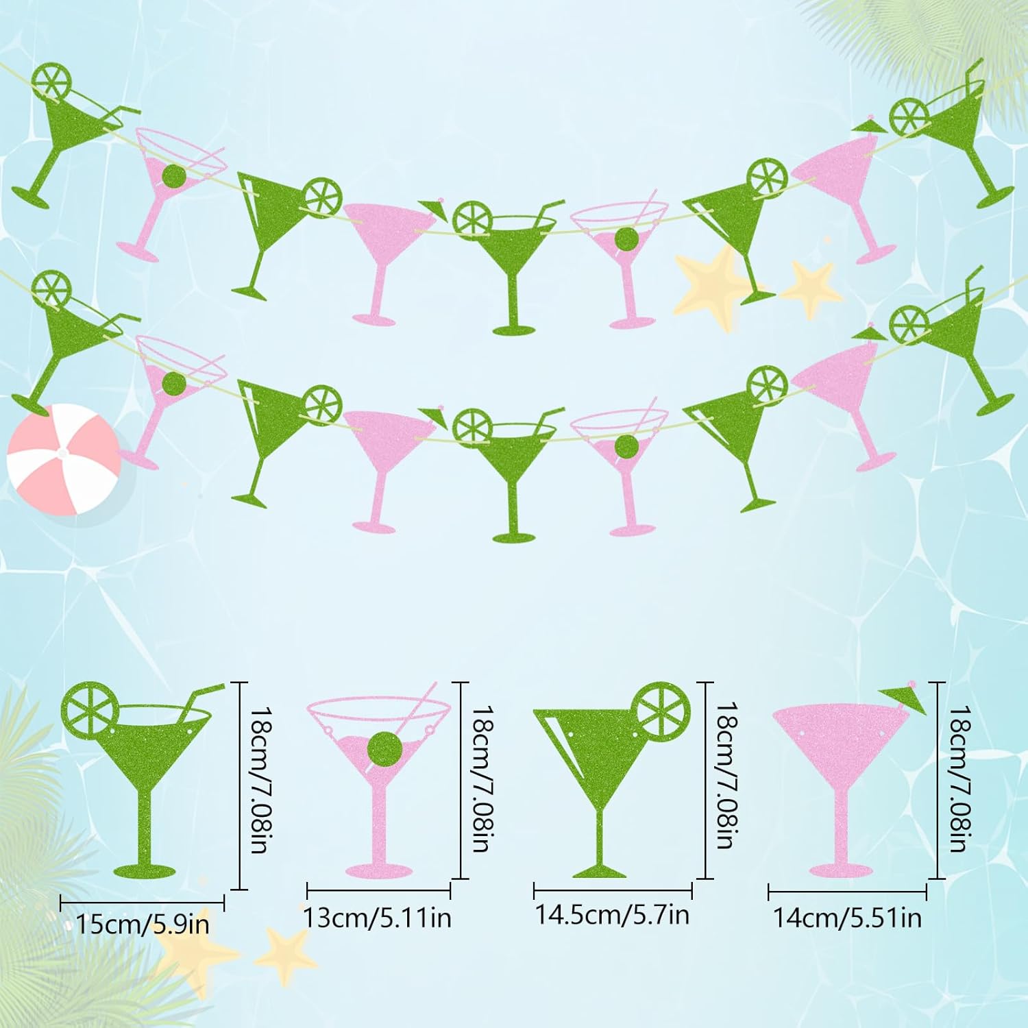 2Pcs Martini Cup Decorations Banners for Parties