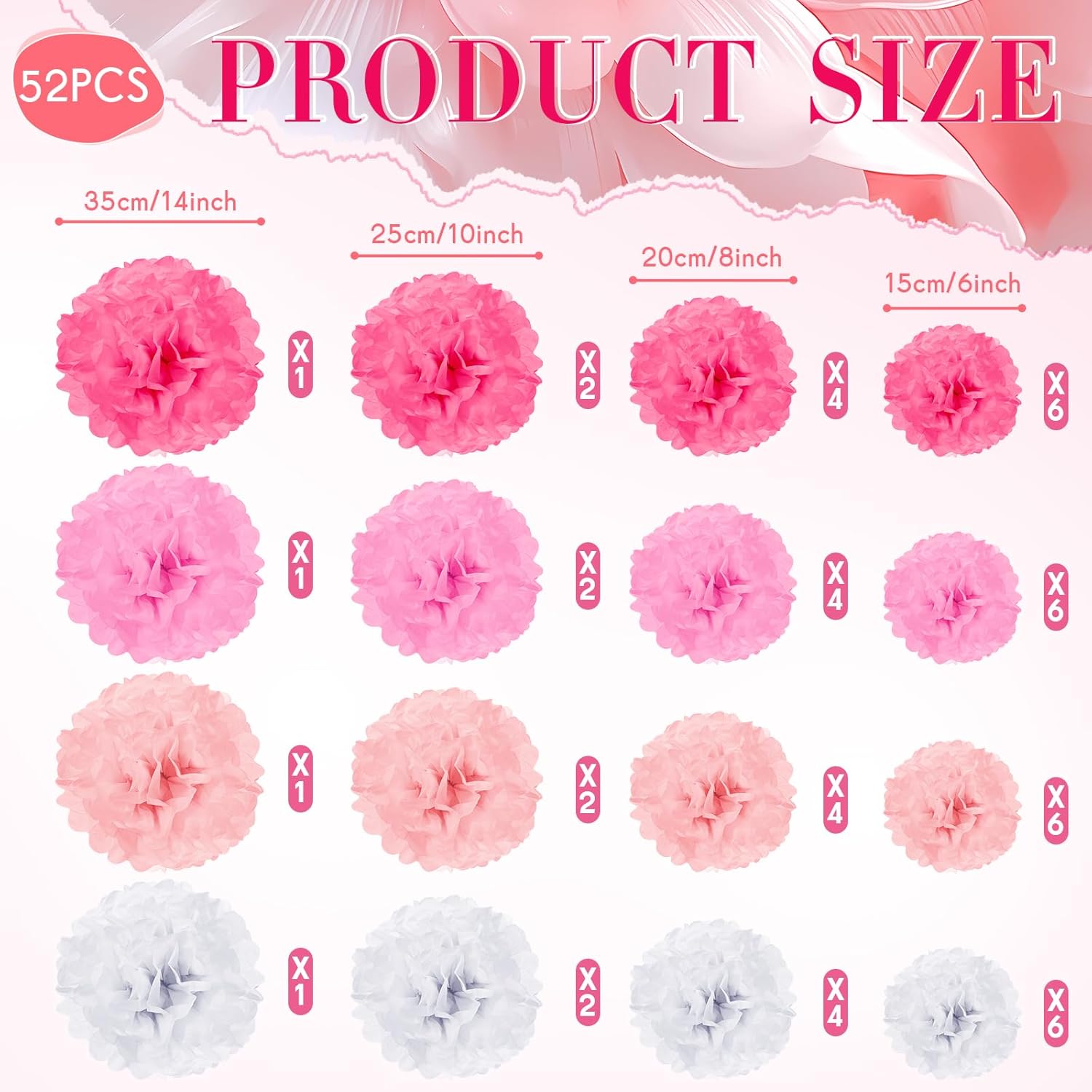 Zhanmai 52 Piece Tissue Paper Pompoms Decorations