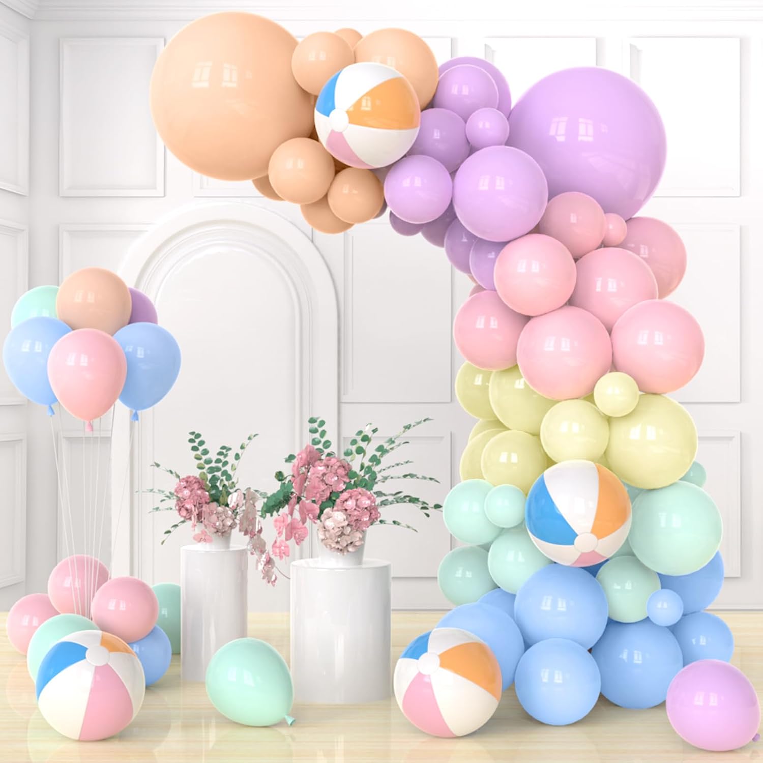 152PCS Summer Beach Balloon Arch Kit with Macaron Balloons
