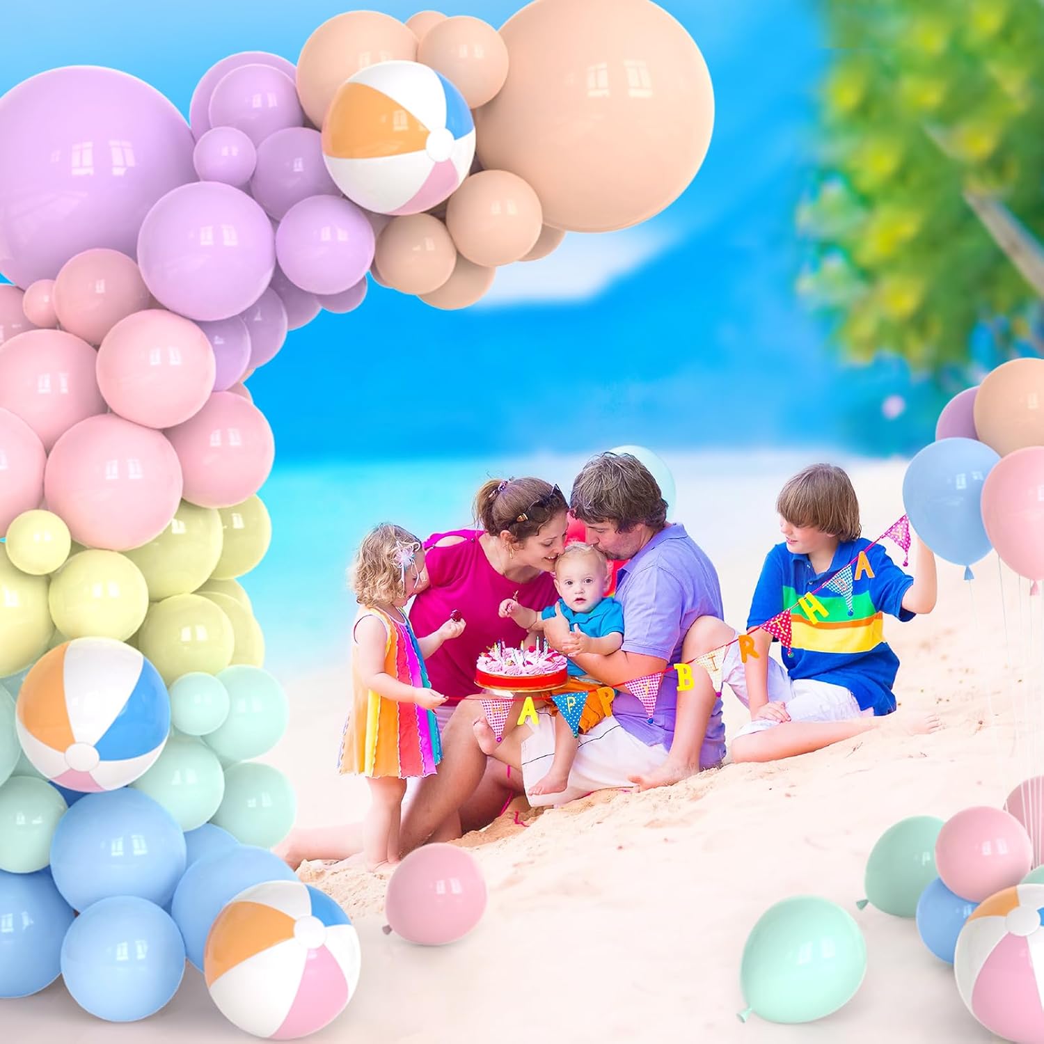 152PCS Summer Beach Balloon Arch Kit with Macaron Balloons