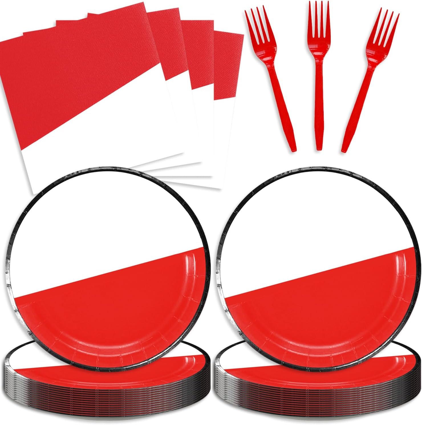 Cartoon Birthday Party Tableware Set 48Pcs Red White