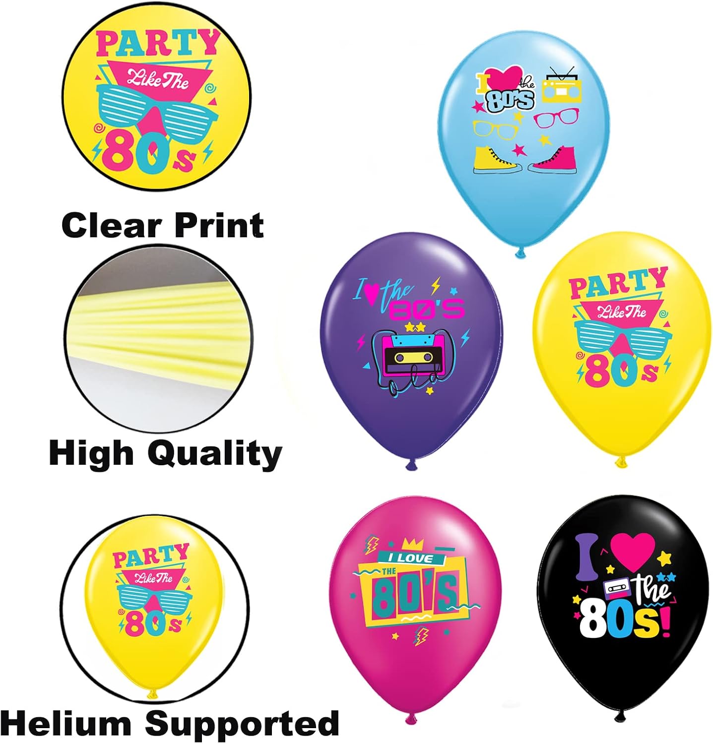 Wstewoo 80s Retro Neon Balloons 40 Pack