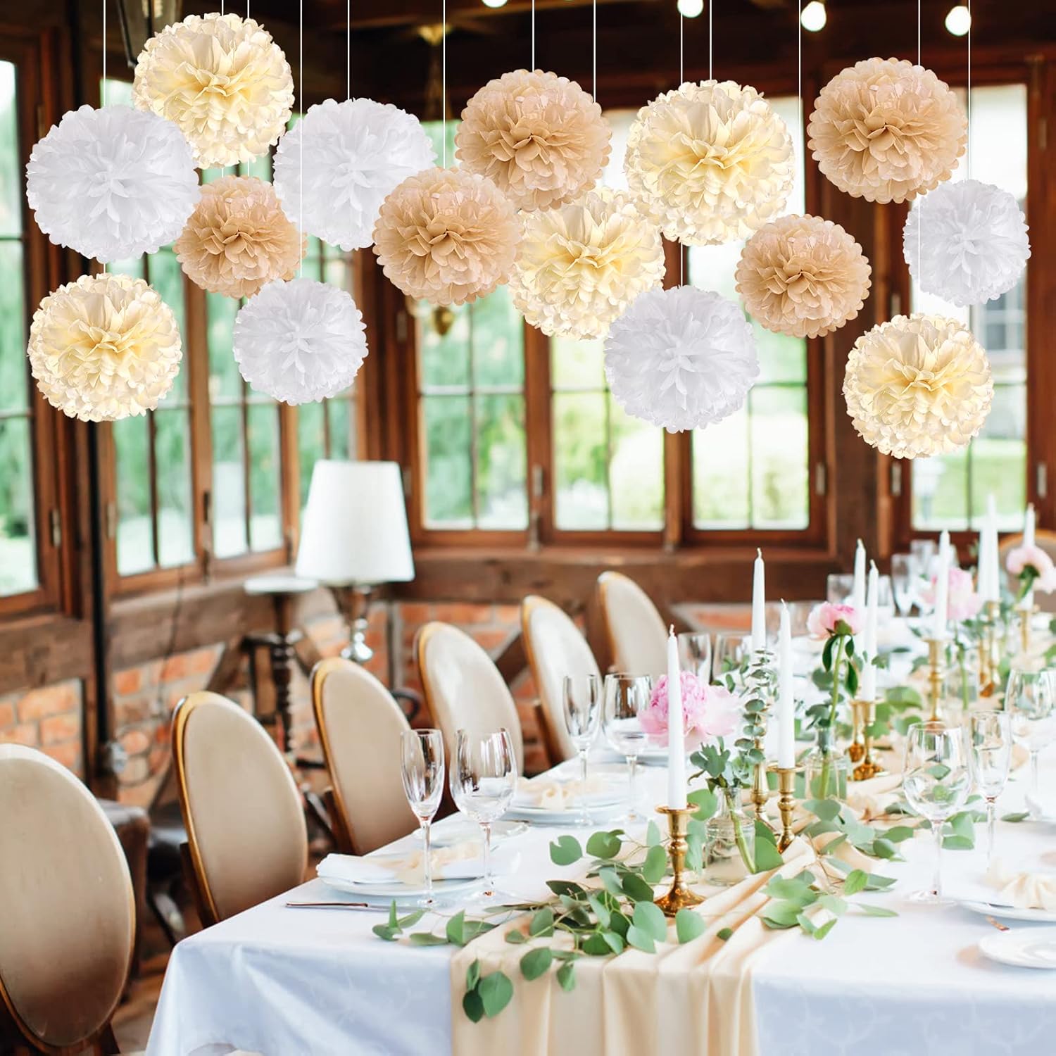 SUNBEAUTY 15 PCS Tissue Paper Boho Pom Poms Flowers Decorations