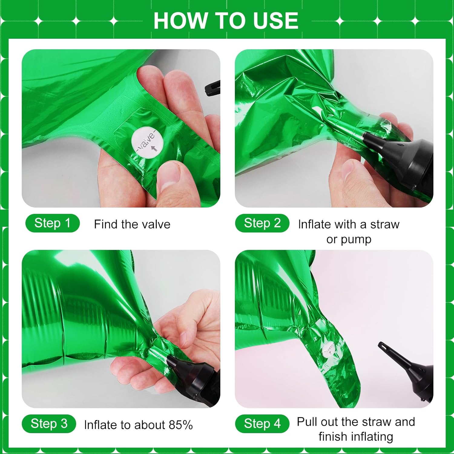 Green Square Foil Balloons 25 Pcs Double Sided Wall Decor