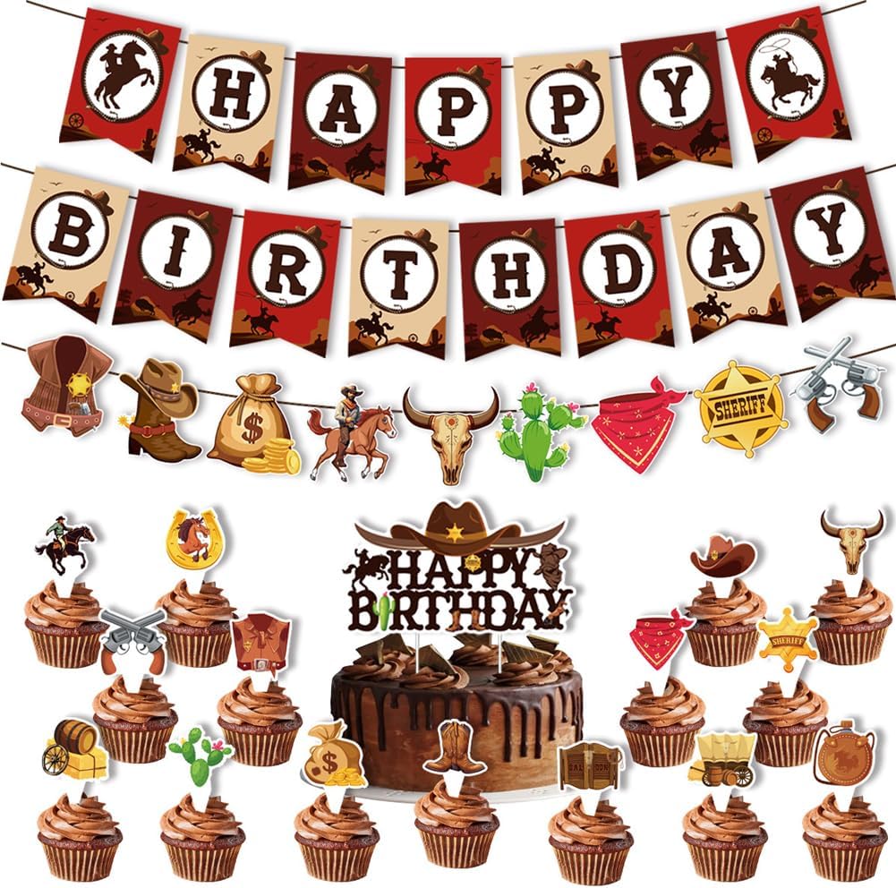 40PCS Cowboy Birthday Party Decorations Set
