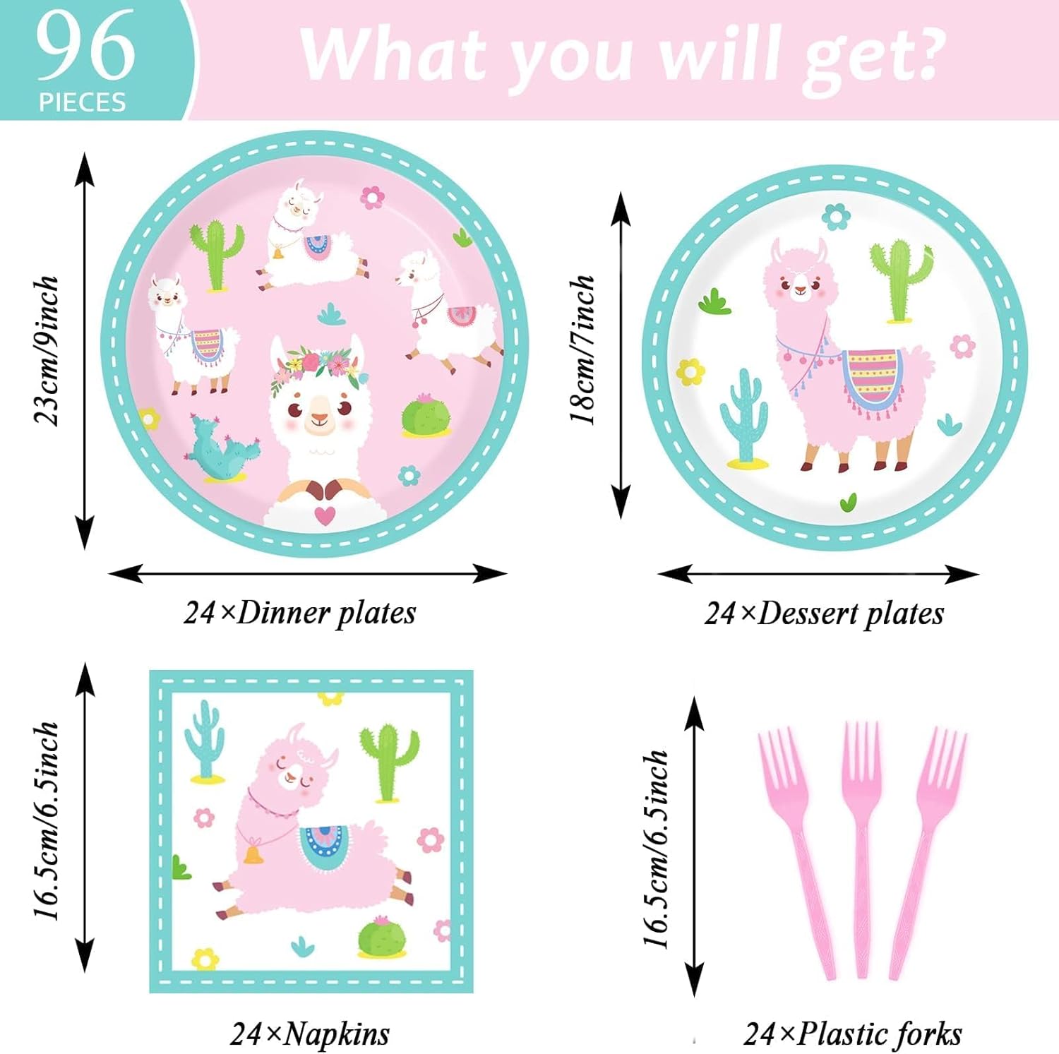 ZOIIWA Llama Birthday Party Pack for 24 Guests