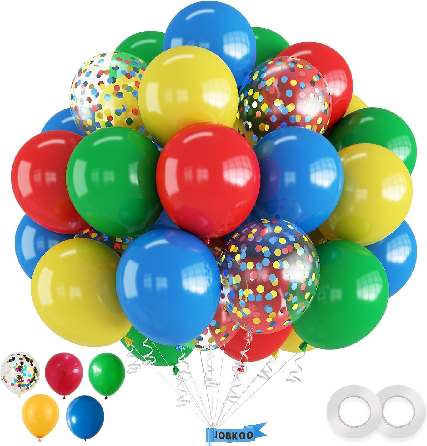 60-Piece Rainbow Balloons Set with Confetti and Ribbon
