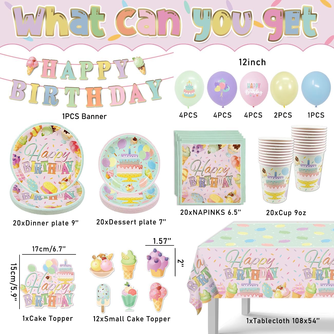 Happy Birthday Decorations Pastel Plates Napkins Tableware Set