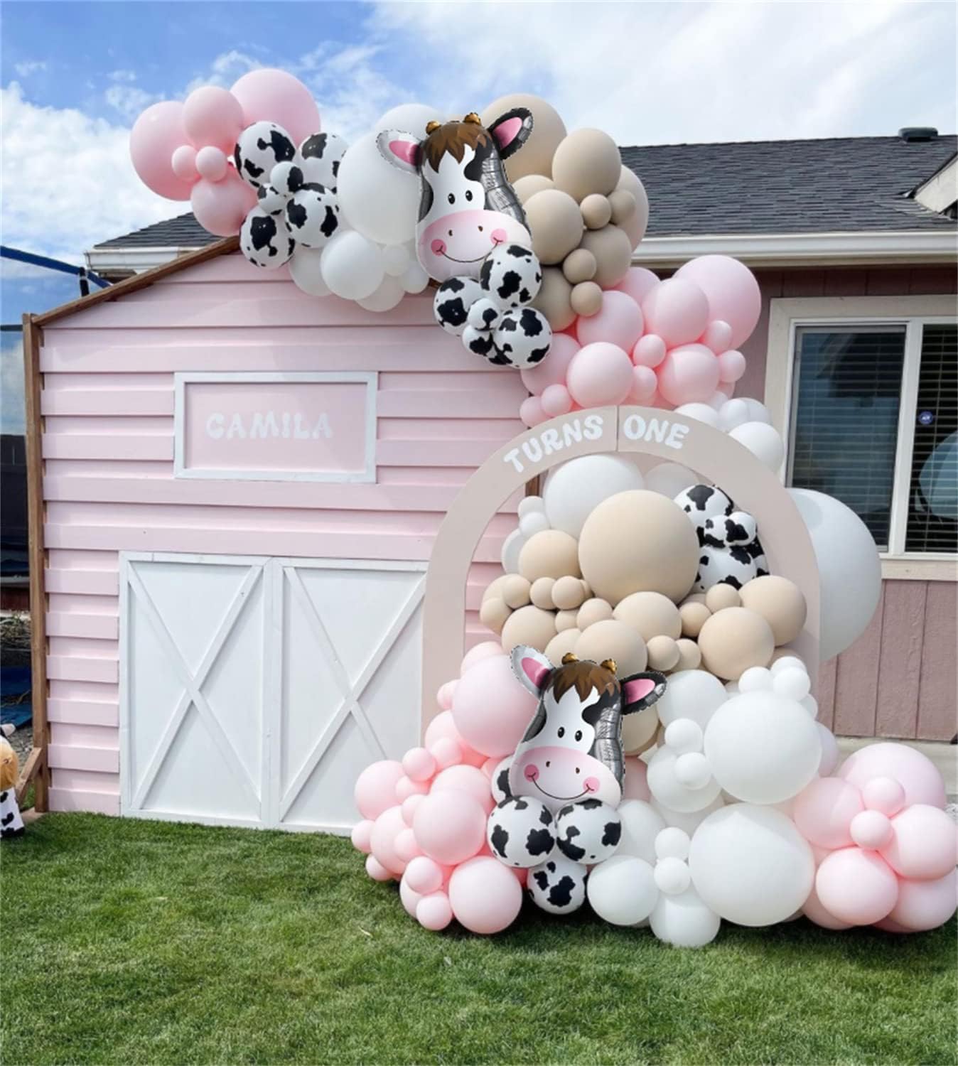 136 Pcs Pink Cow Party Decorations Balloon Kit