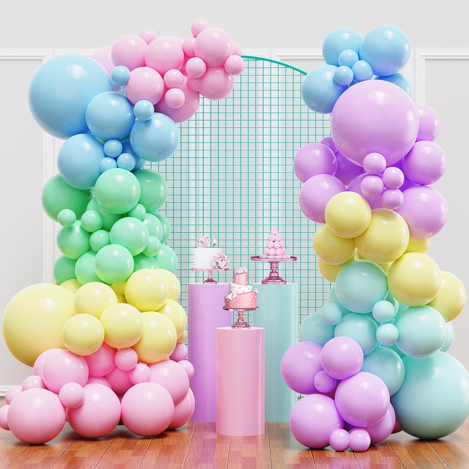 YMSZ Pastel Balloons 136pcs Balloon Arch Kit Rainbow Party Decorations