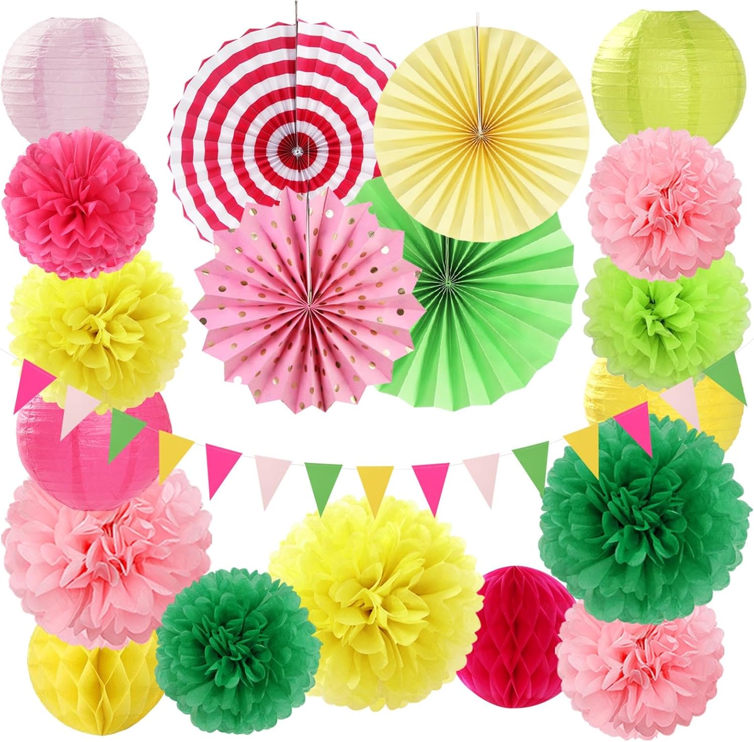 Hawaiian Pink Green-Yellow Party Decorations 20pcs
