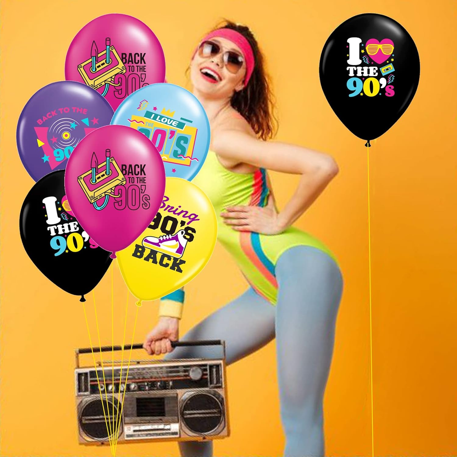 90s Party Balloons 40 Pack Retro Neon Decorations