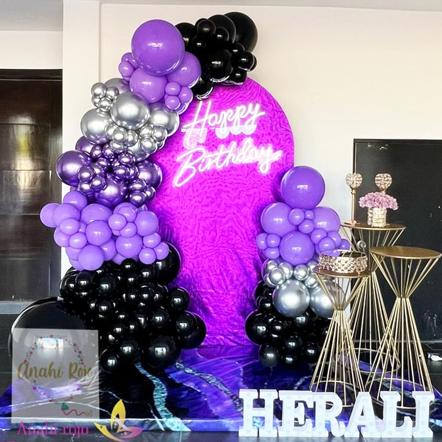 50pcs Purple Black Balloons with Ribbons Confetti for Halloween Birthdays Anniversaries Graduations