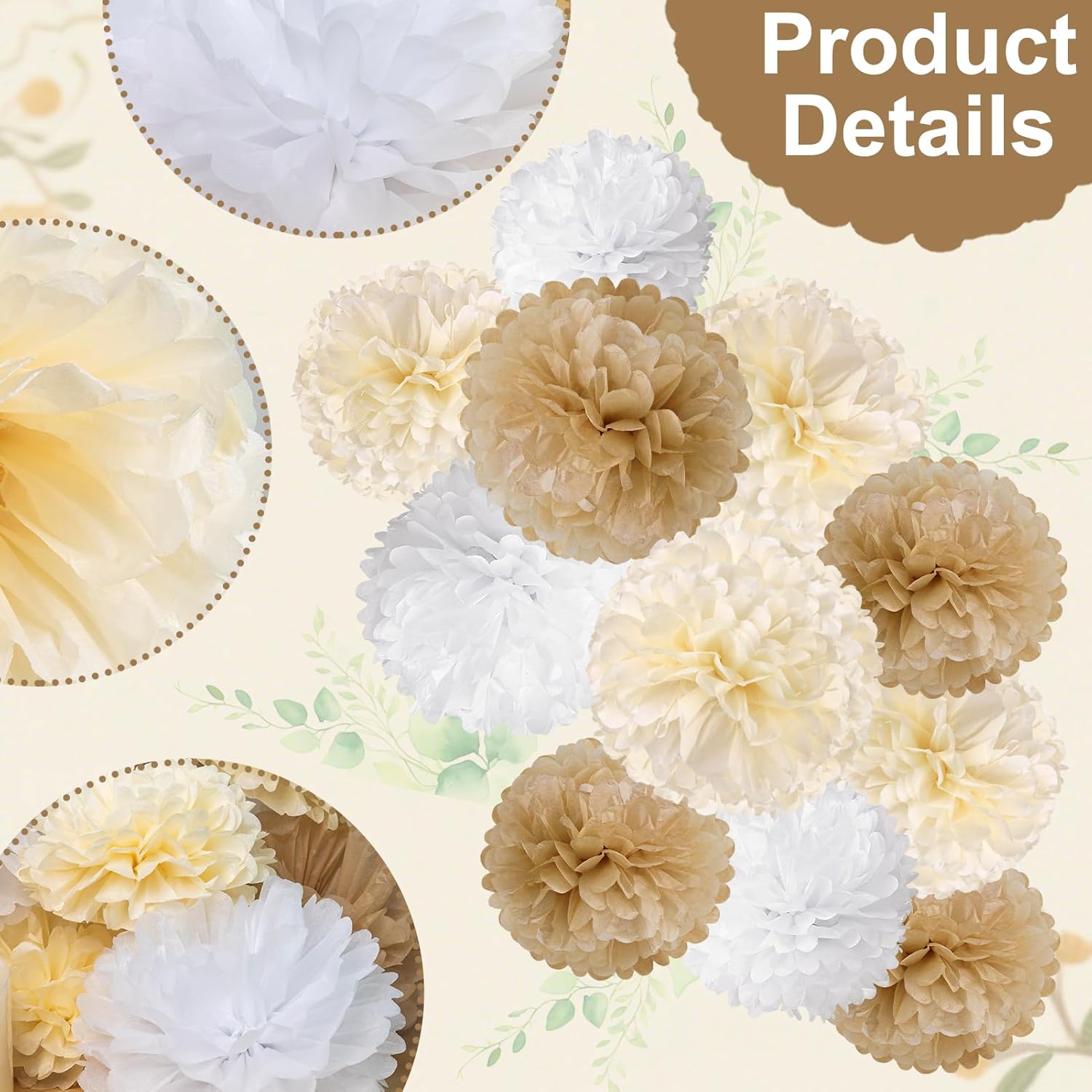 SUNBEAUTY 15 PCS Tissue Paper Boho Pom Poms Flowers Decorations