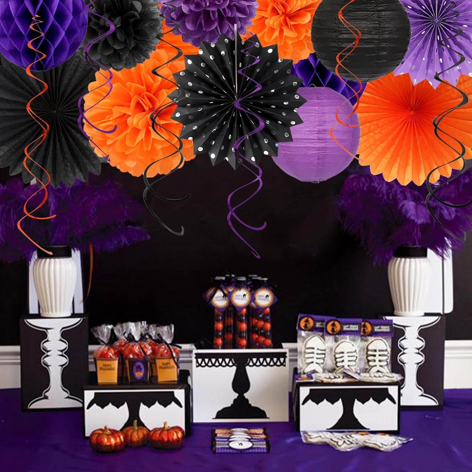 Black Purple Orange Halloween Birthday Decorations - 21pcs Party Kit