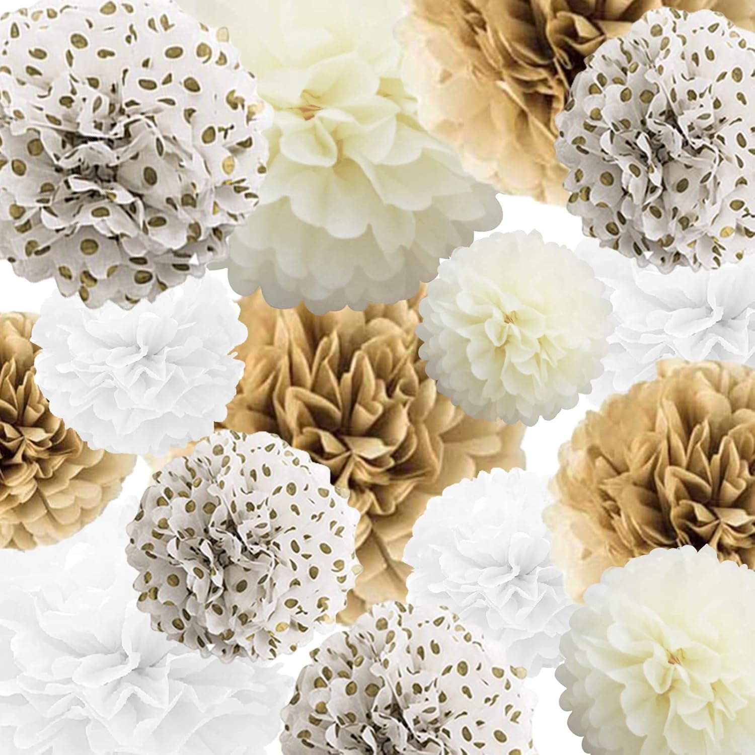 Tissue Paper Pompoms 22 Pcs Khaki Beige White Party Decor