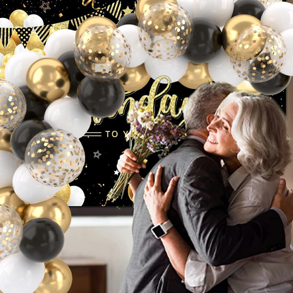 Patimate Black Gold Confetti Balloons Set 50Pcs