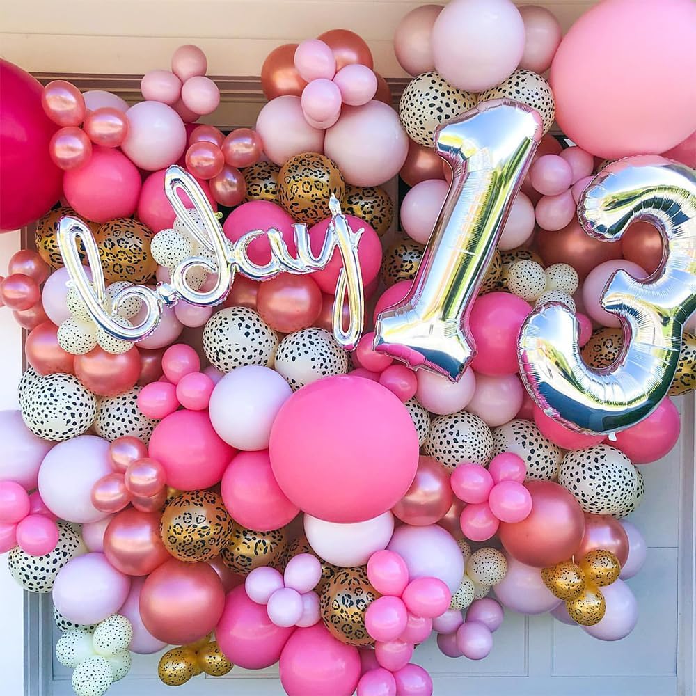 133 Pcs Pink Leopard Print Balloon Garland Kit