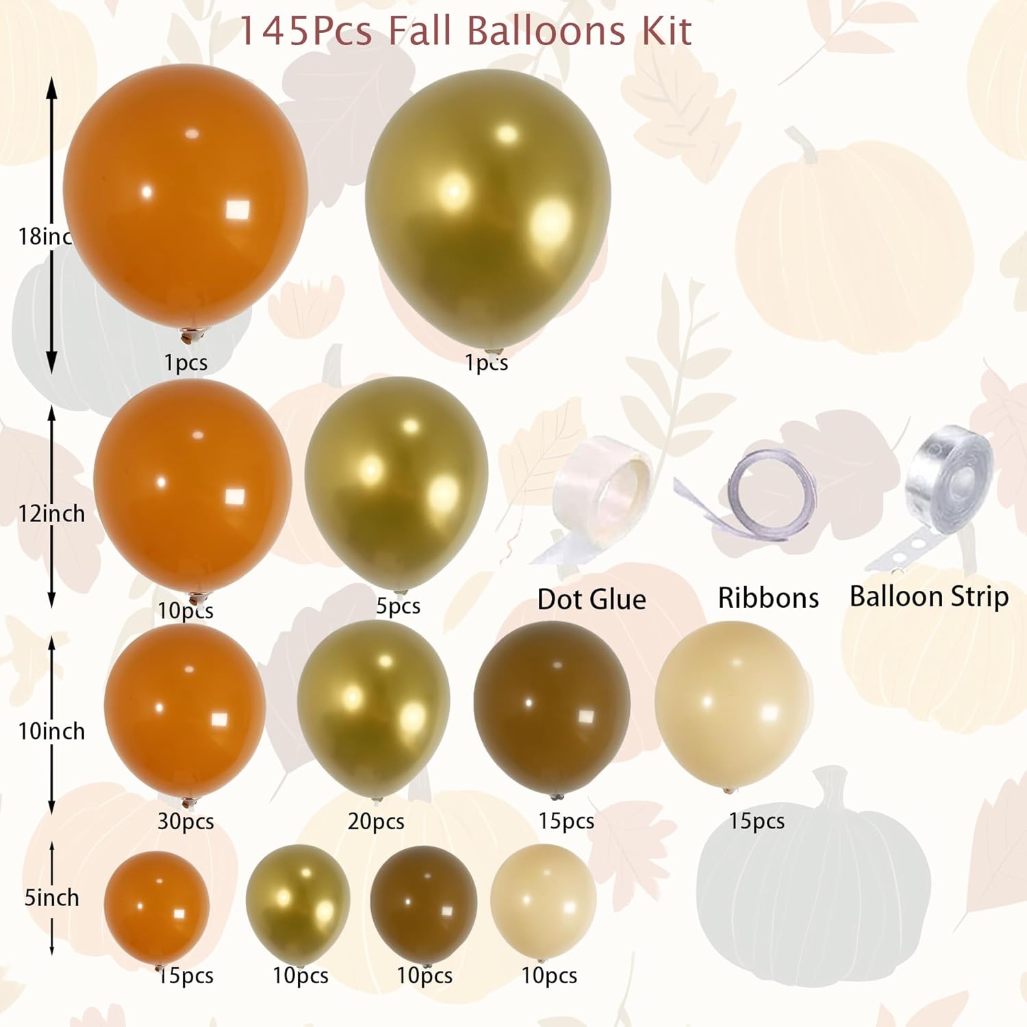 145pcs Fall Balloon Arch Kit with Burnt Orange and Gold Balloons