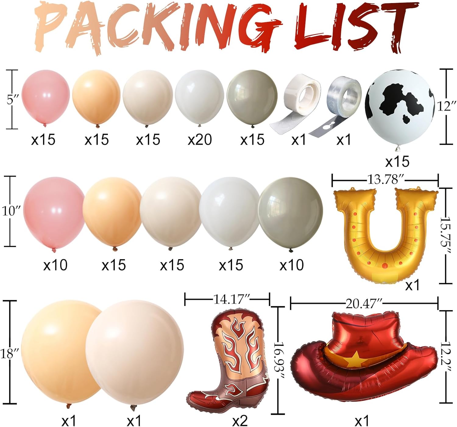 Western Cowboy Balloon Arch Kit 168 pcs