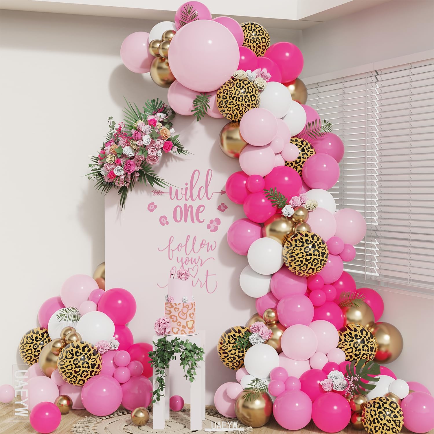 133 Pcs Pink Leopard Print Balloon Garland Kit
