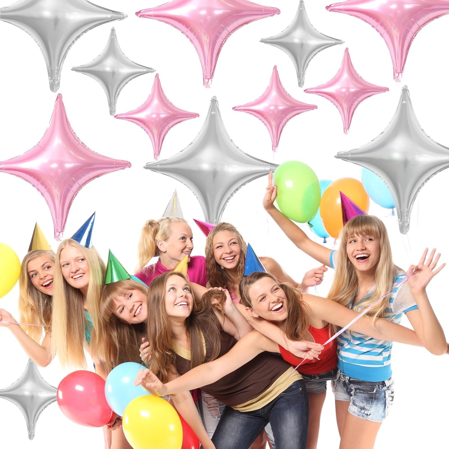 Pink Silver Star Balloons 12Pcs Party Decor
