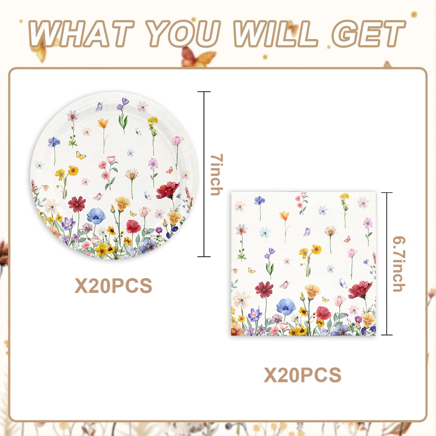 40 Pcs Wildflower Party Supplies for 20 Guests