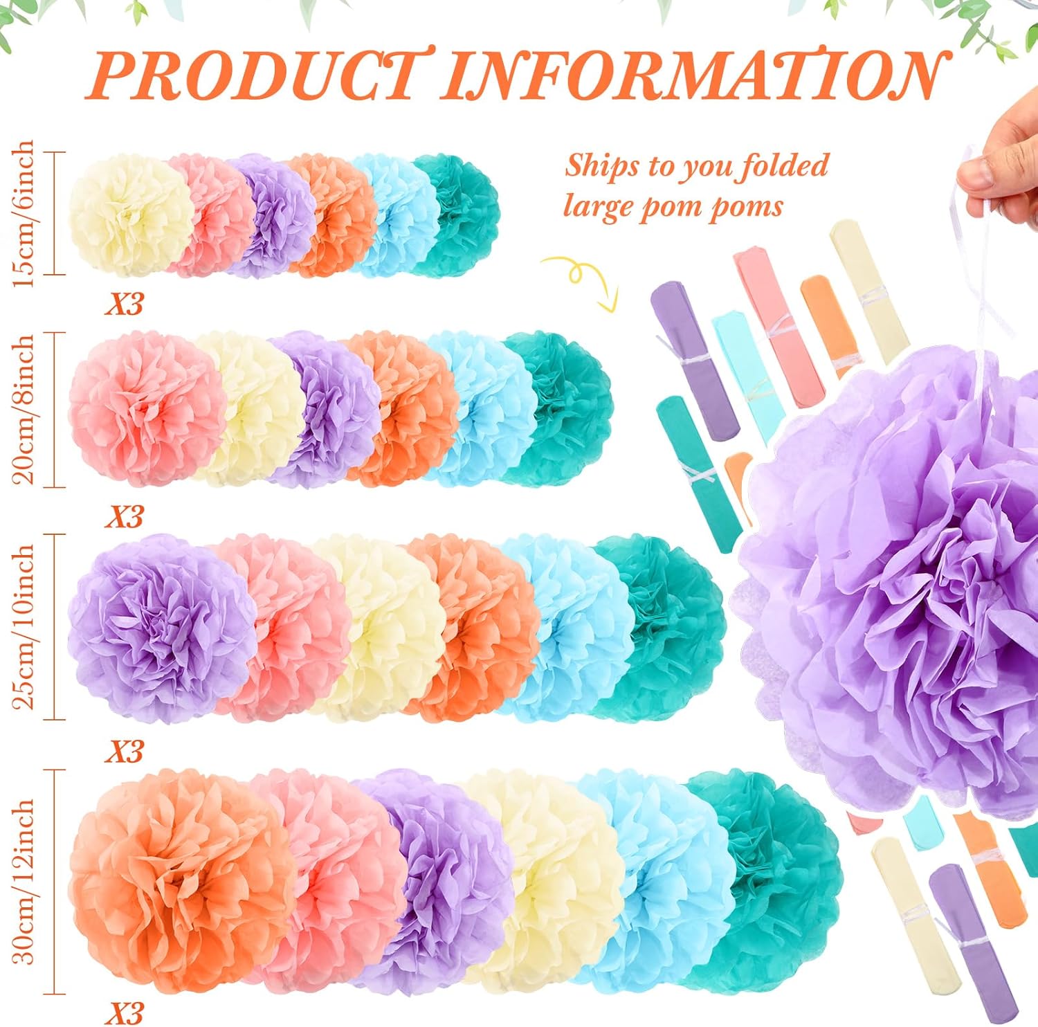 72 Pcs Tissue Paper Pom Poms Pastel Party Decorations