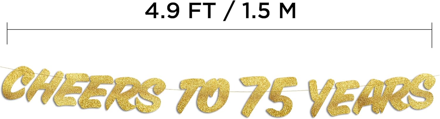 Cheers to 75 Years Gold Glitter Banner 75th Birthday Decor