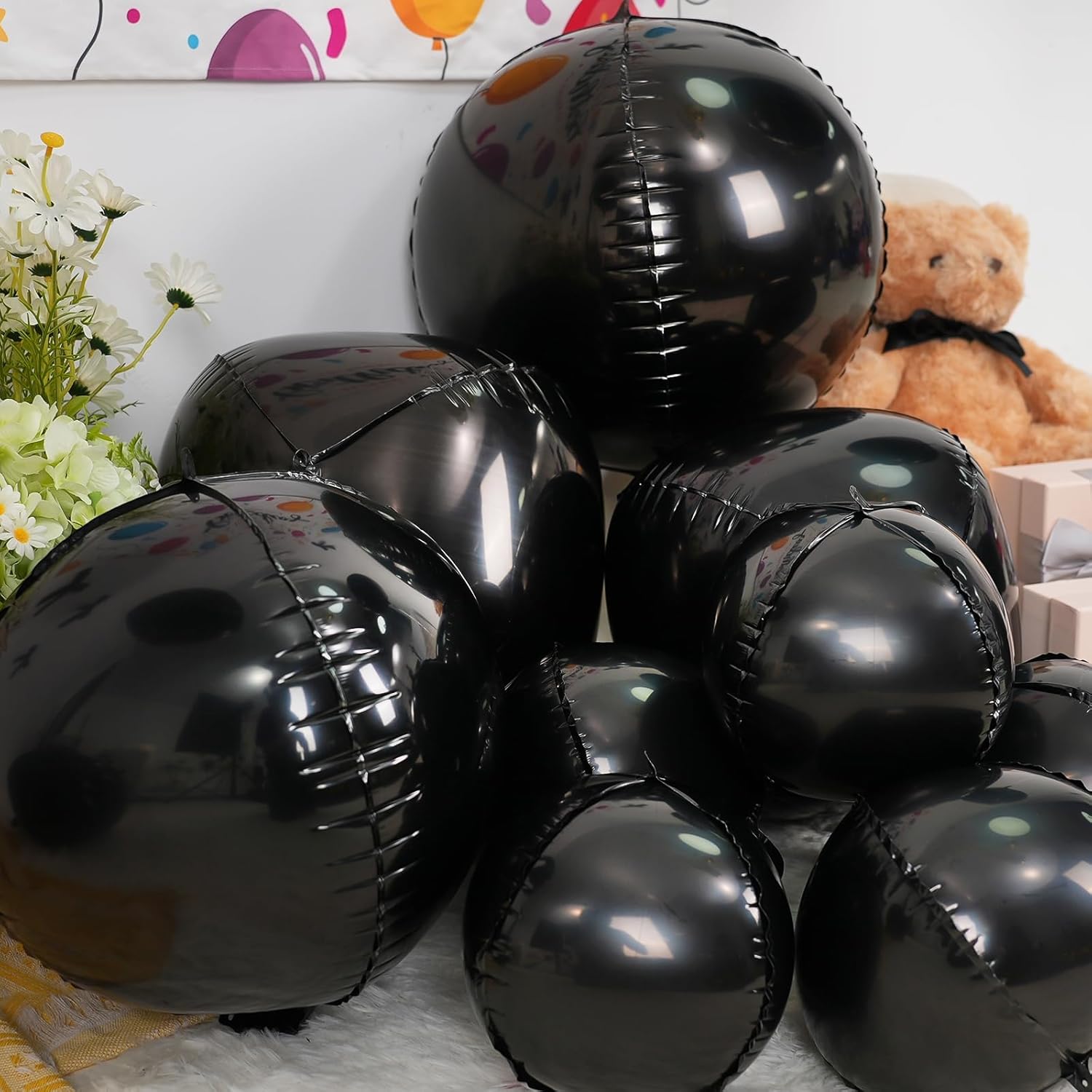 12Pcs Black Round Foil Balloons Party Decor