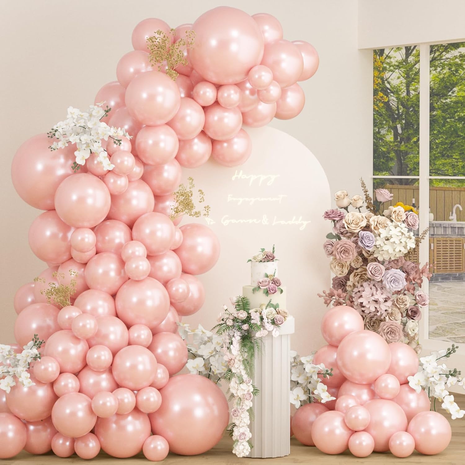 OTLGEUA Pearl Pink Balloons 98PCS Double Stuffed Garland Arch Kit