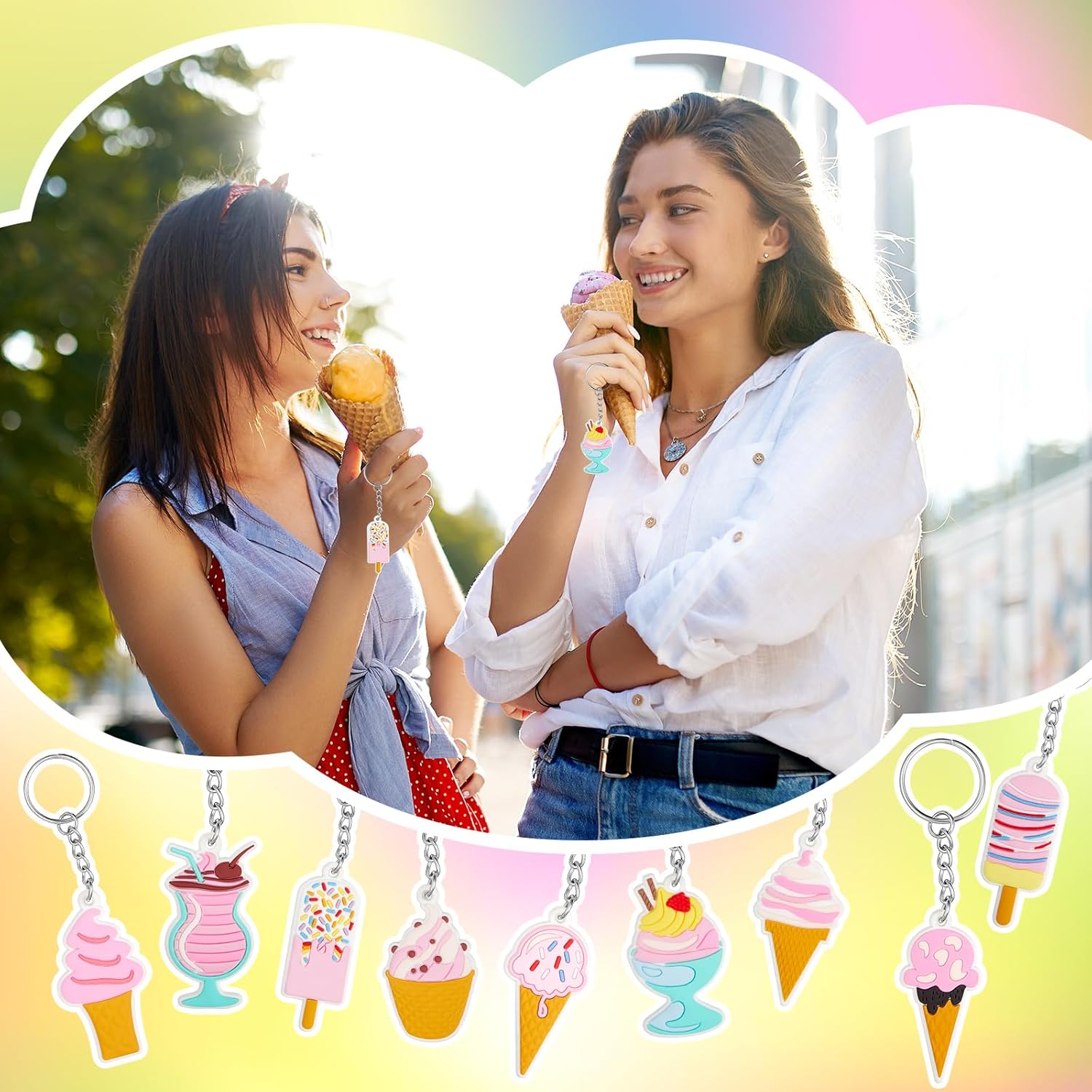 Sasylvia 36 Pcs Ice Cream Party Keychains