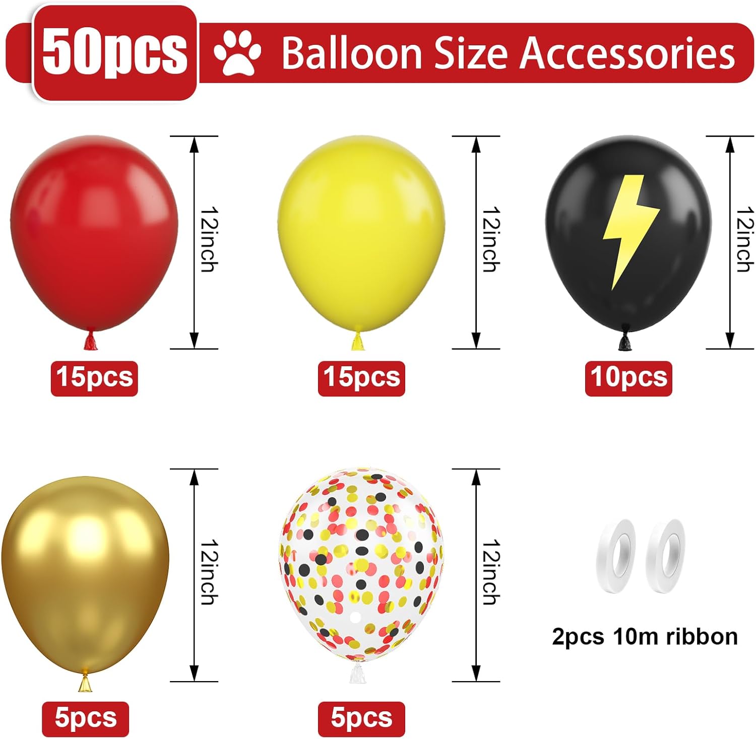 50 Piece 12 Inch Balloon Set with Confetti and Metallic Gold