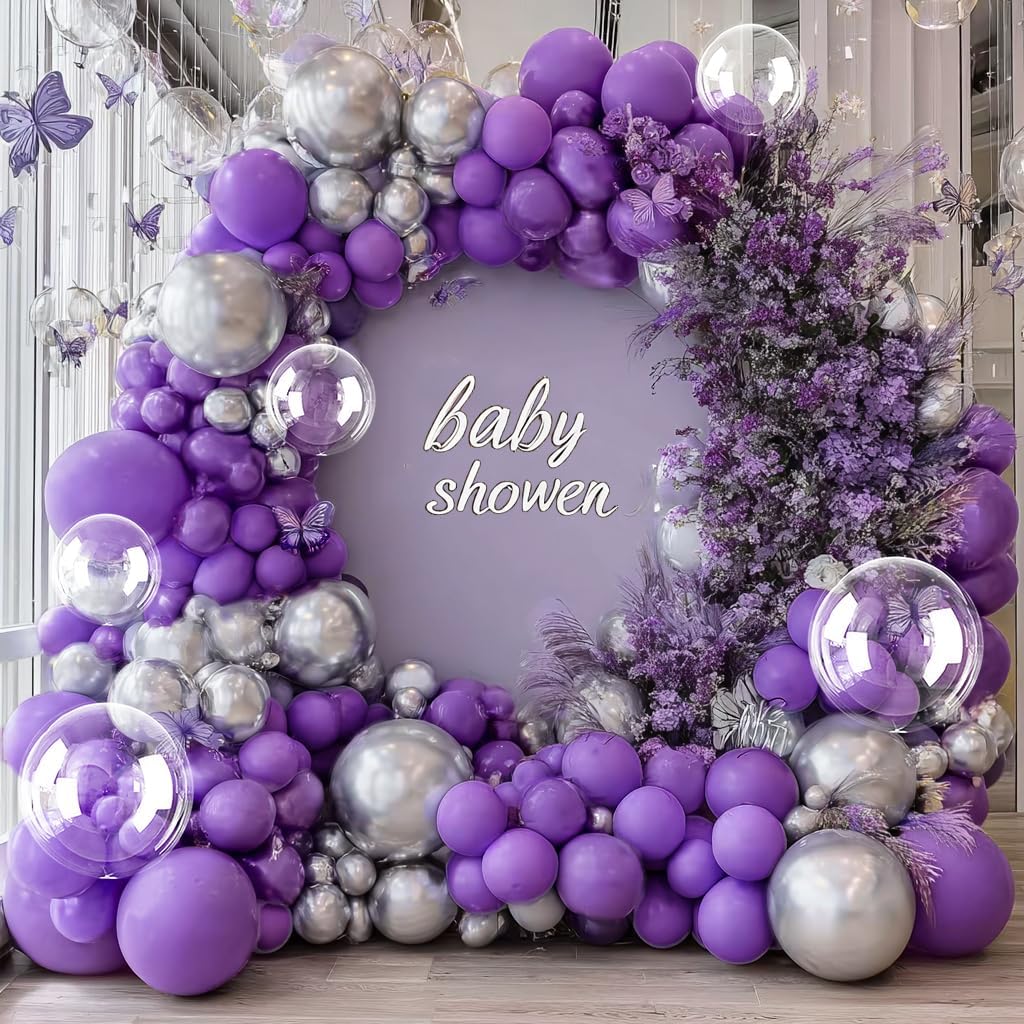 Purple Silver Balloon Arch Kit for Birthday Celebrations