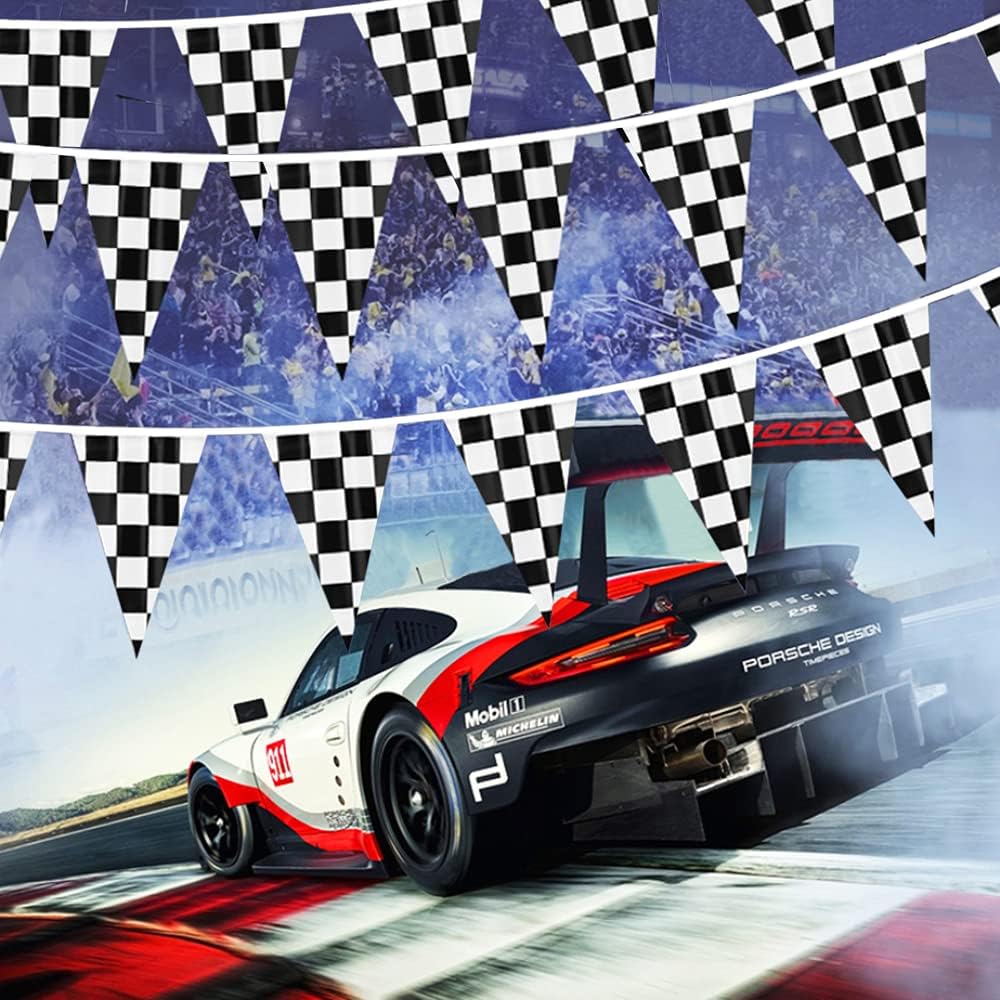 100 Ft Black and White Checkered Racing Banner Flags for Parties