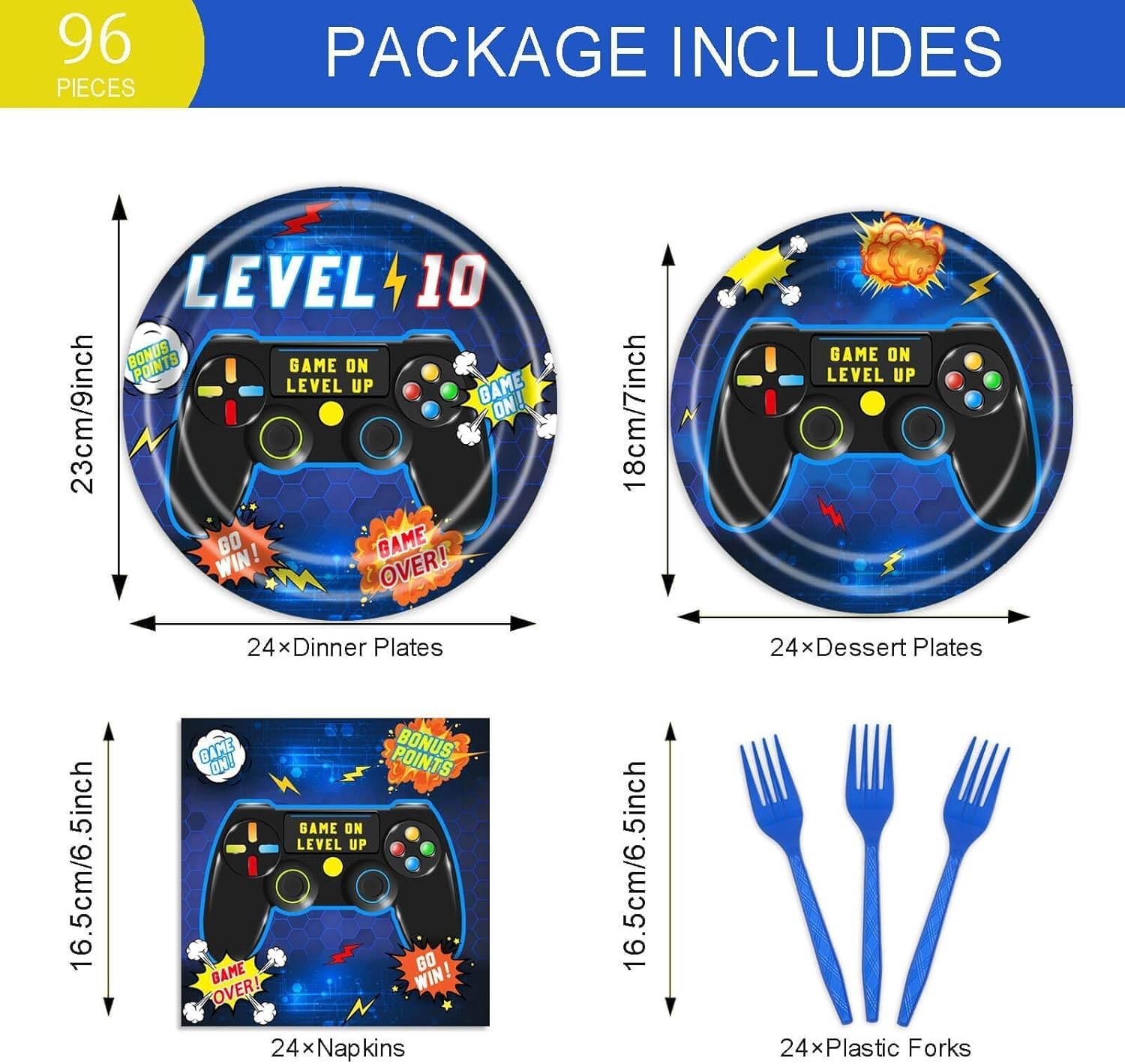 96Pcs Video Game Birthday Party Supplies for 24 Guests