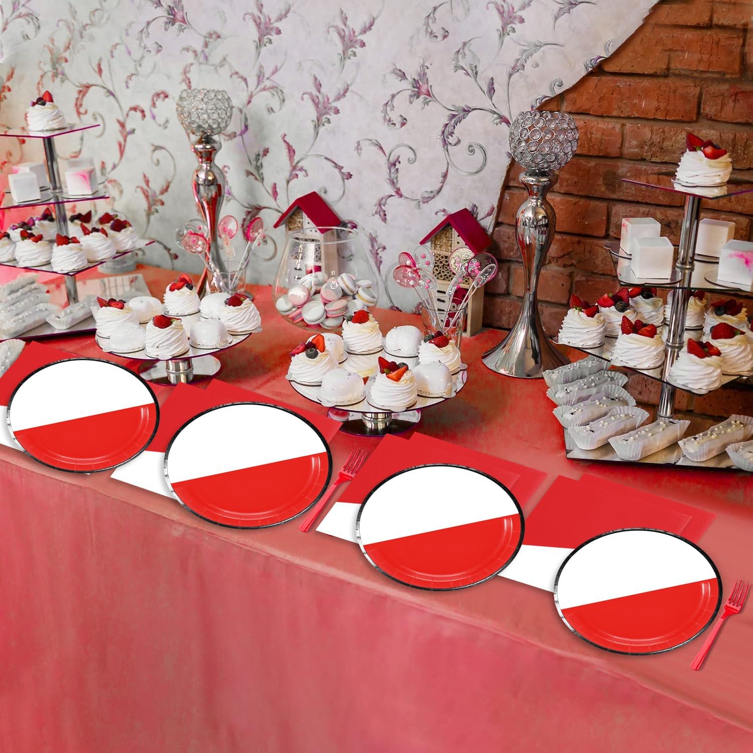 Cartoon Birthday Party Tableware Set 48Pcs Red White