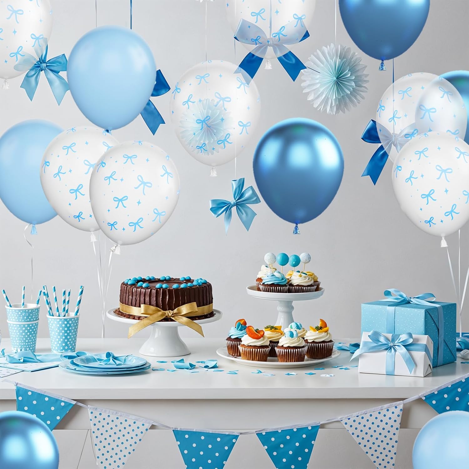 Blue Bow Balloons 30 Pcs 12 Inch Party Decorations