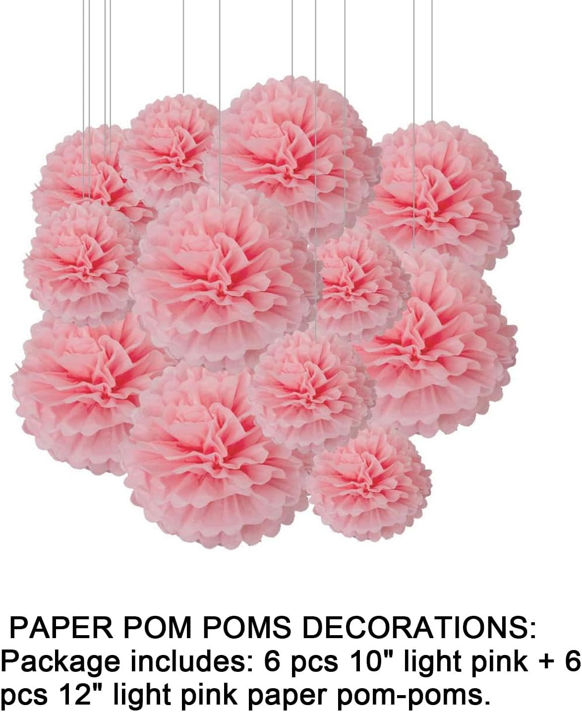 Aimto 12pcs Light Pink Paper Pom Poms Decorations