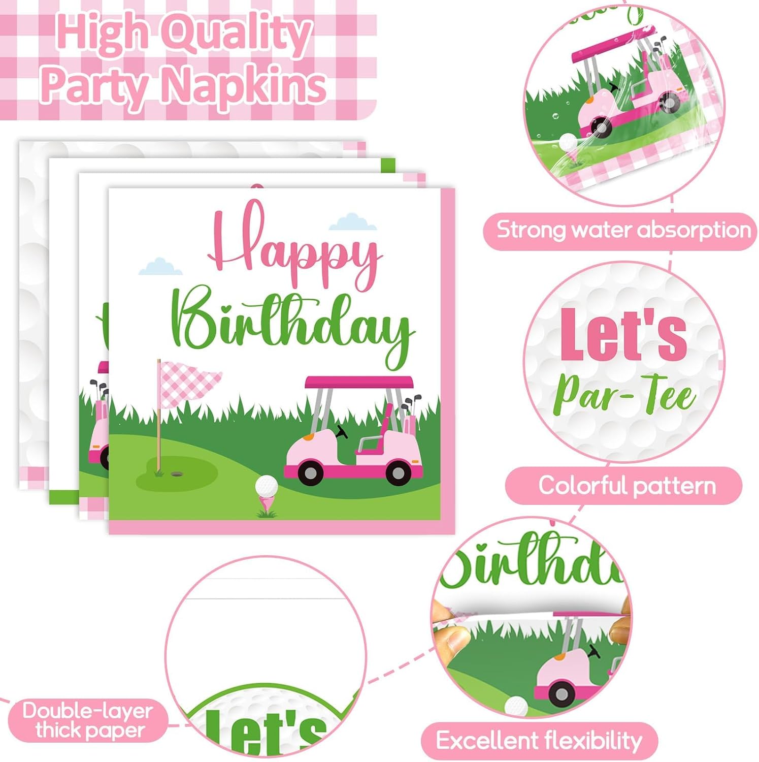 96Pcs Pink Golf Birthday Party Supplies Set