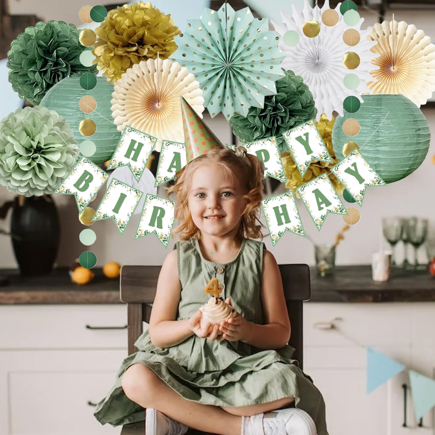 Sage Green Gold Birthday Party Decorations Set