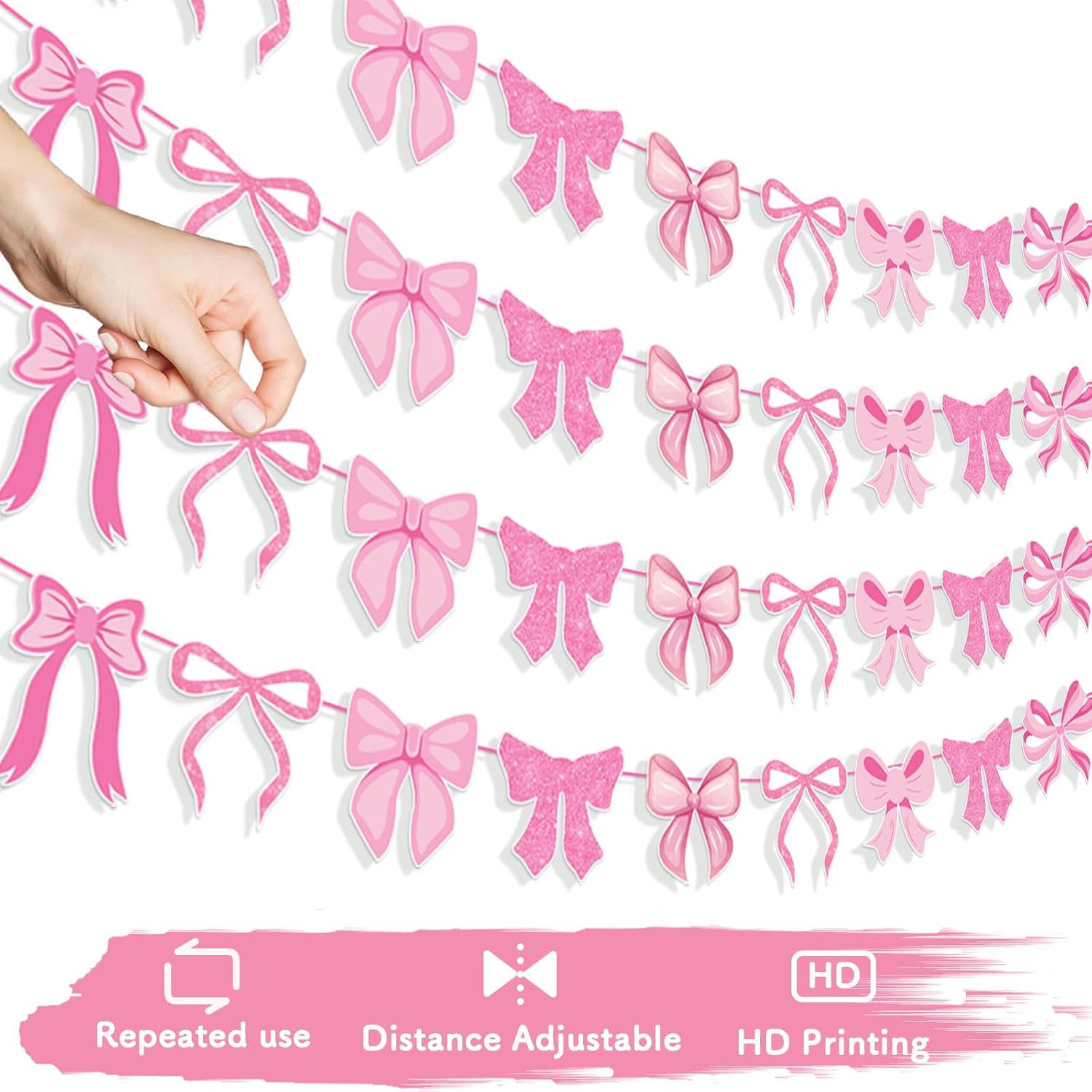 Pink Bow Garland Banner Decorations 4pcs Bow Party Decor