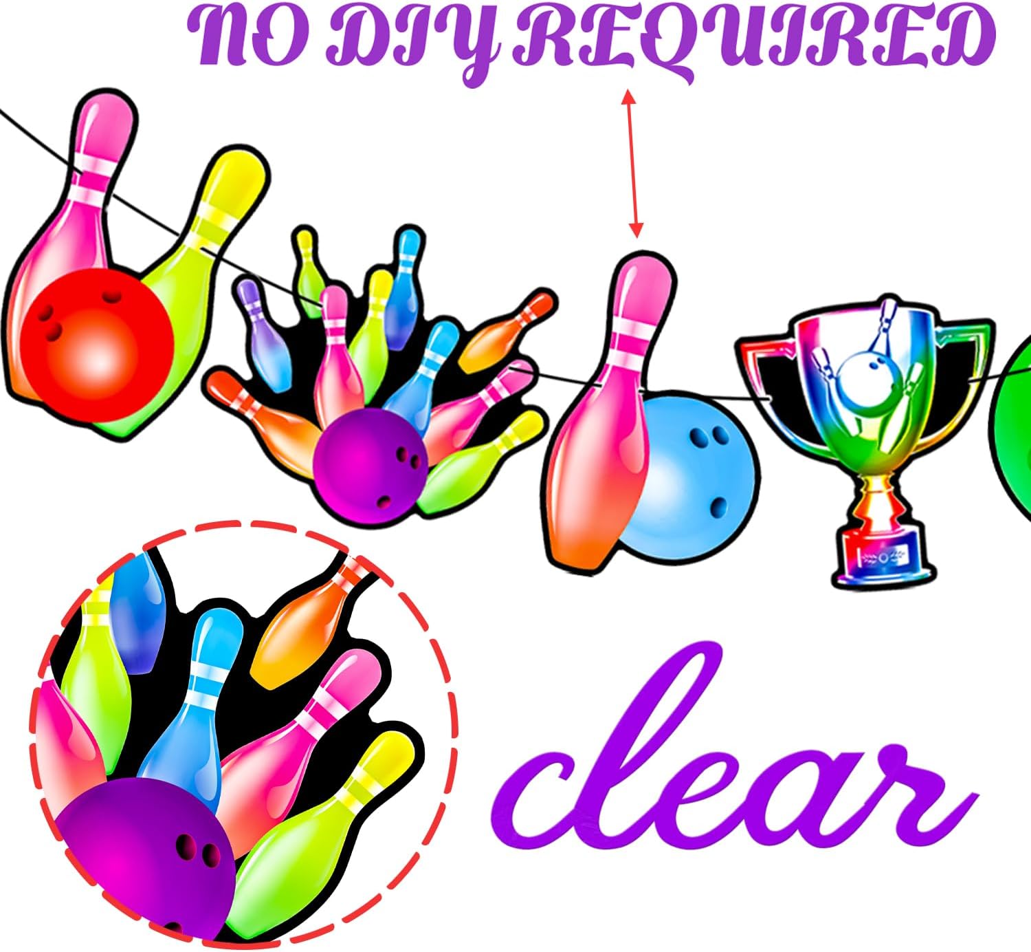 Neon Bowling Party Banners 2PCS Rainbow Birthday Decorations