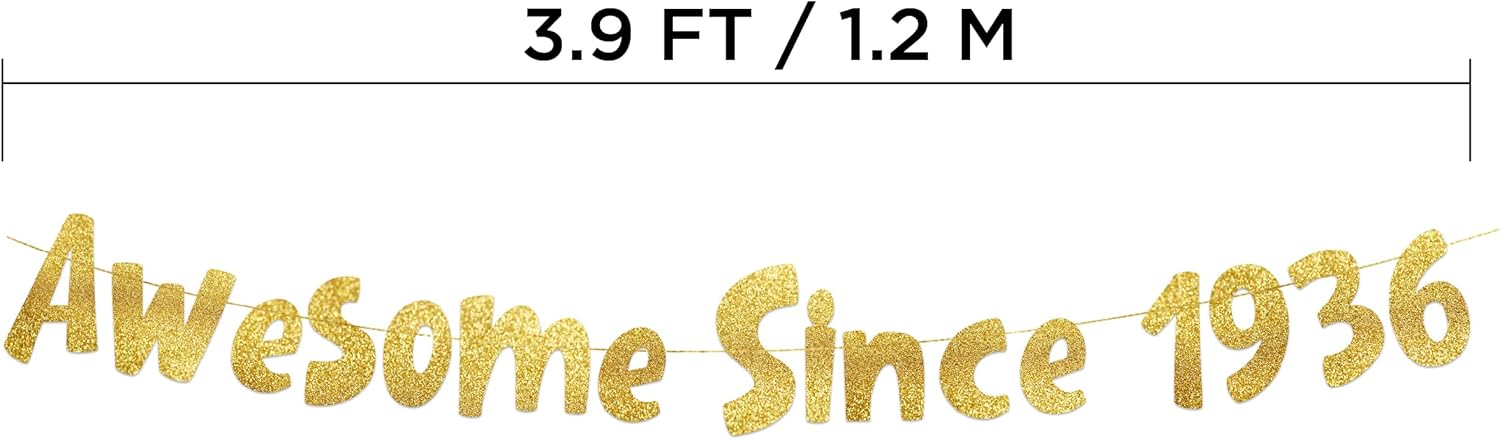 Awesome Since 1936 Gold Glitter Banner 89th Birthday Decor