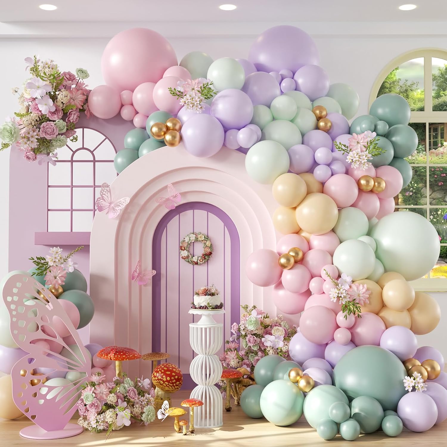 157pcs Pastel Pink Purple Balloon Arch Kit Decorations