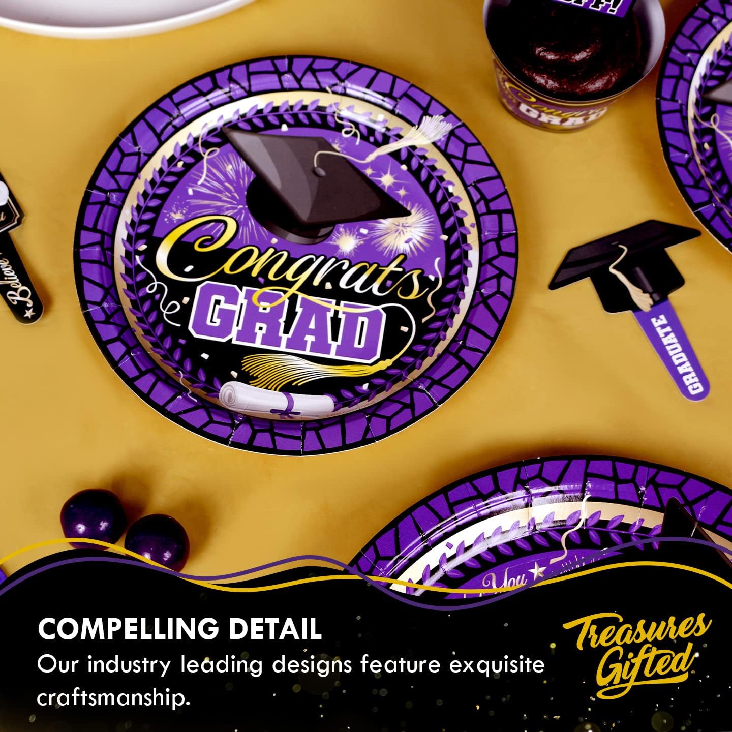 Treasures Gifted Purple Graduation Decorations Set of 3
