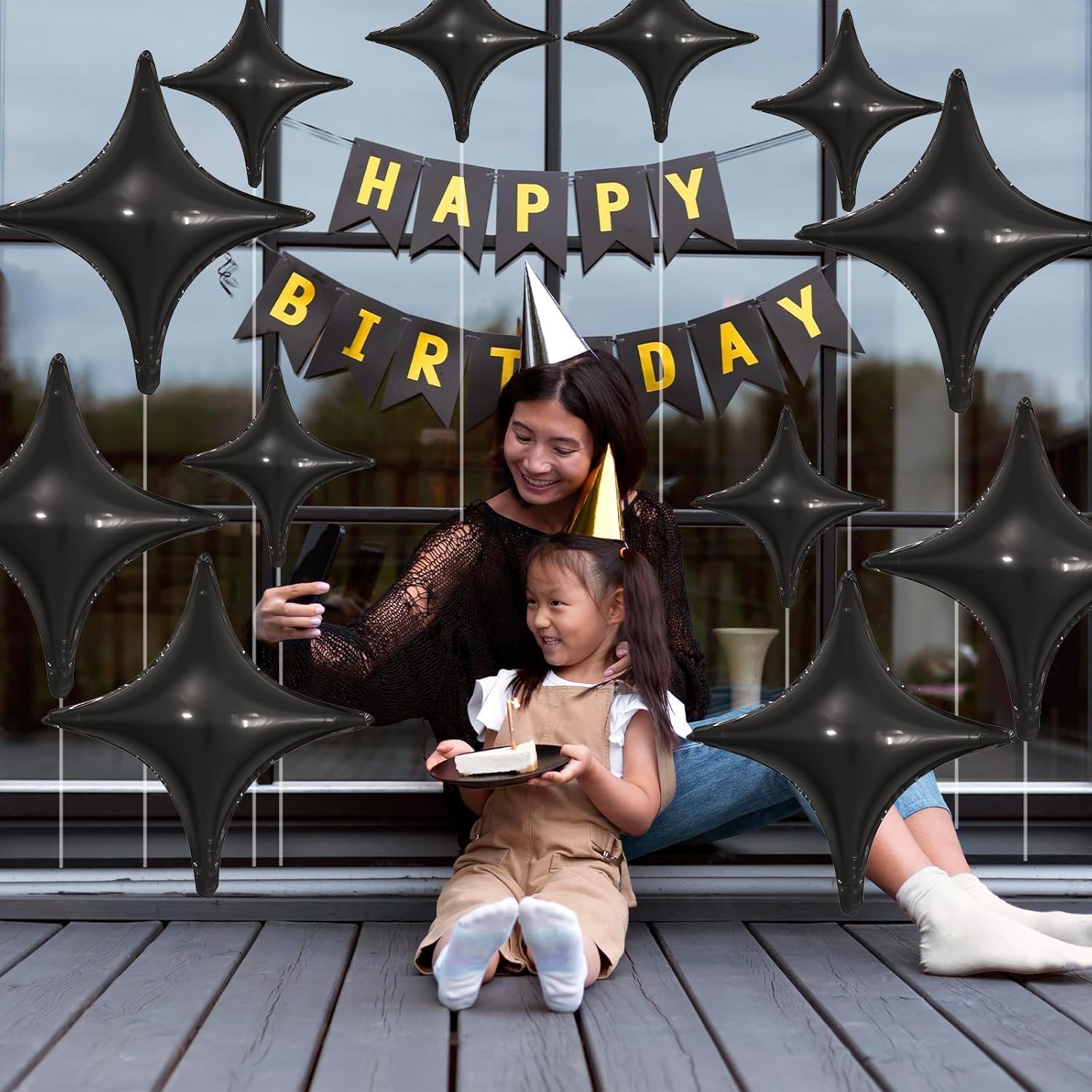 Black Star Balloons 12Pcs Foil Star Decorations