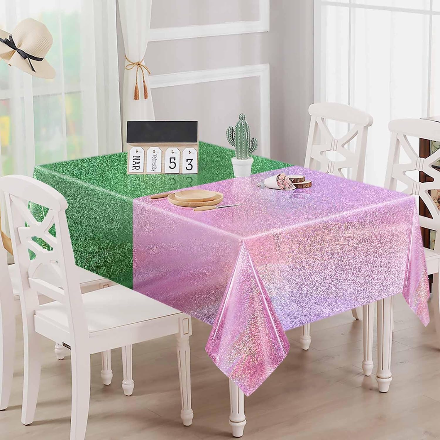 2 Pack Pink Green Iridescent Plastic Tablecloth