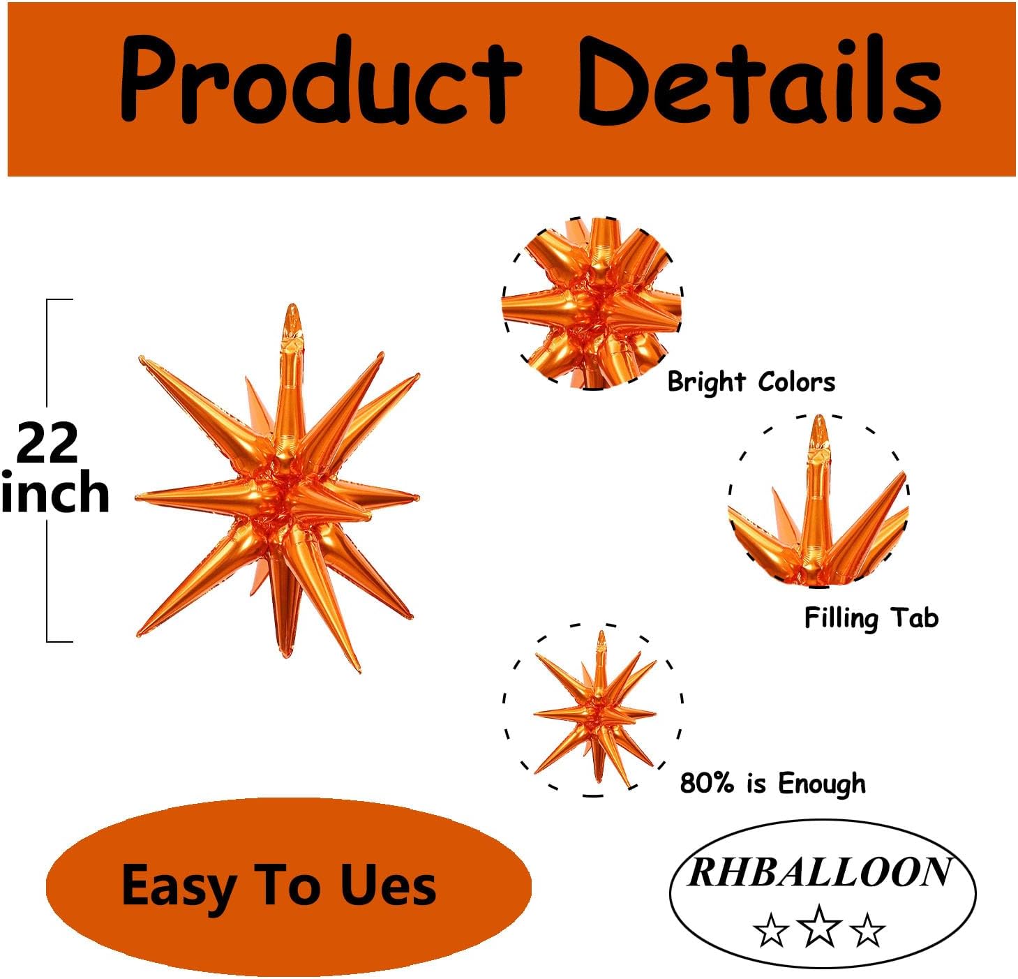 RHBALLOON Orange Star Balloons 3 PCS Set