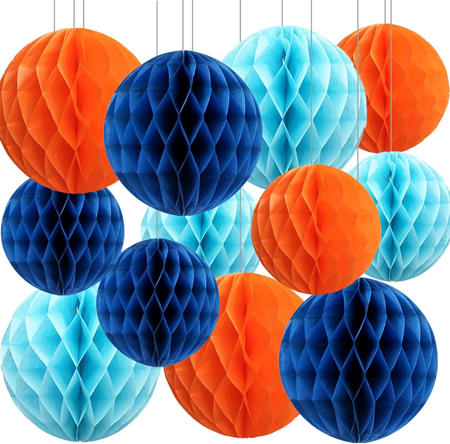 Orange Blue Paper Honeycomb Balls 12 Pack